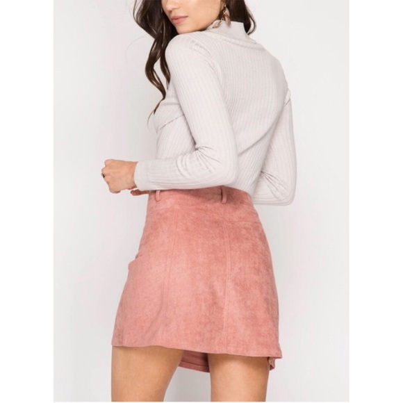 Faux Suede Button Down Mini Skirt - Picture 3 of 4